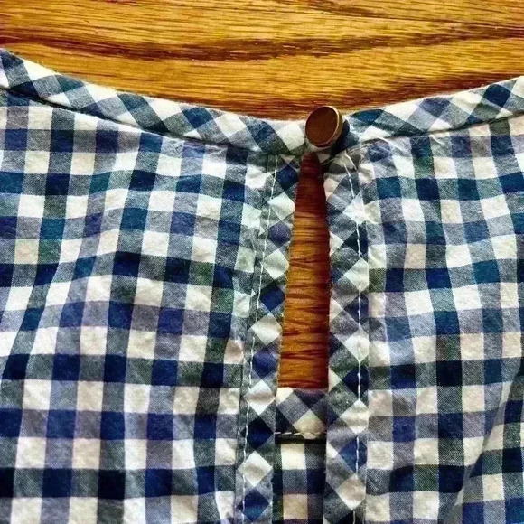 MERONA - Size Small. Navy & Royal Blue gingham sleeveless blouse - Picture 5 of 8